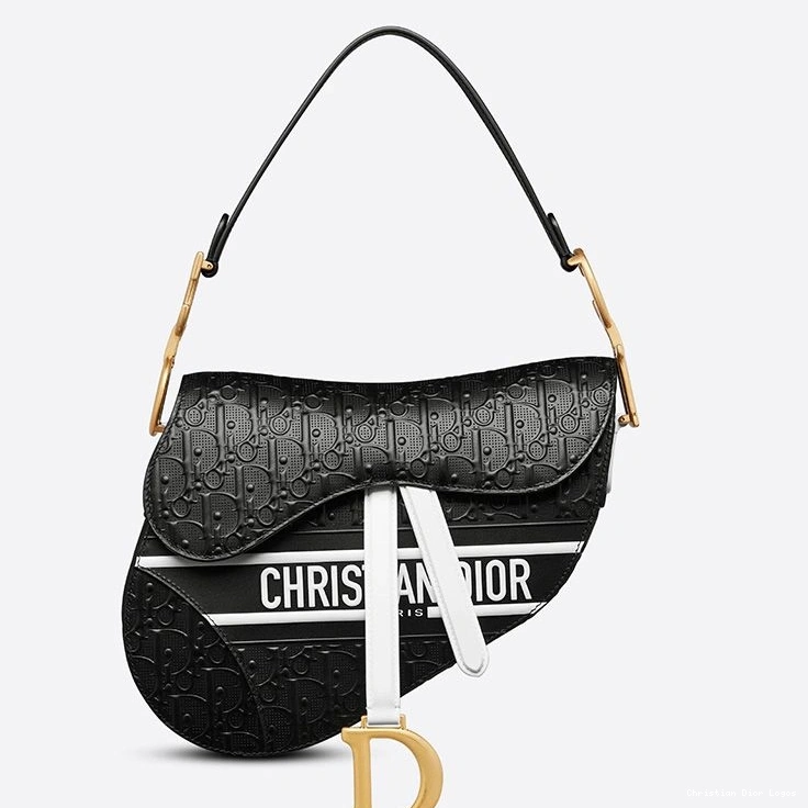 Bag Oblique Calfskin Christian White Embossed Dior Saddle Black 0709 Luxury